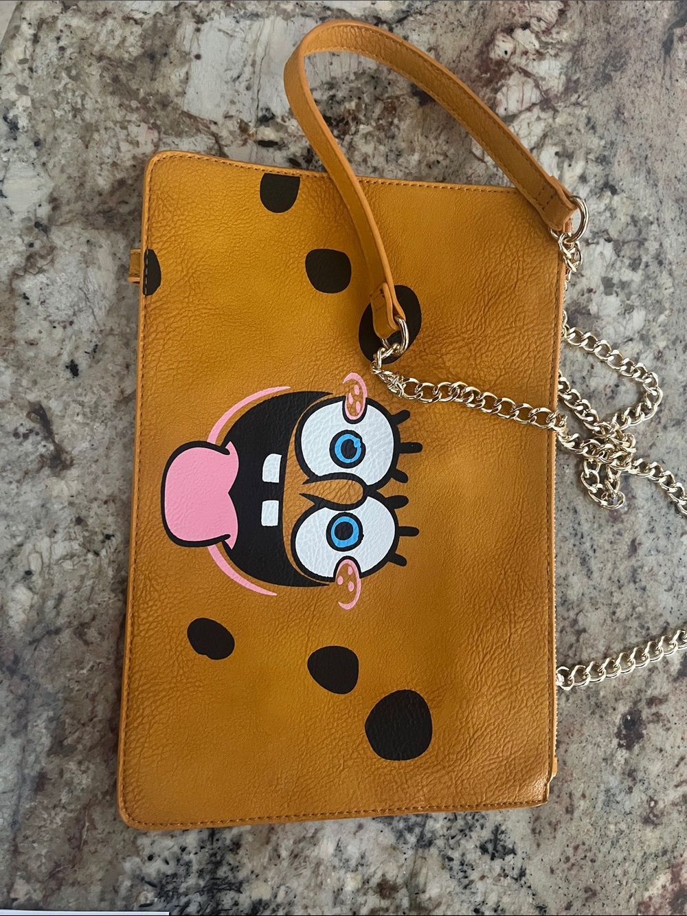 Mustard Yellow Sponge-Inspired Crossbody Bag with Chain Strap